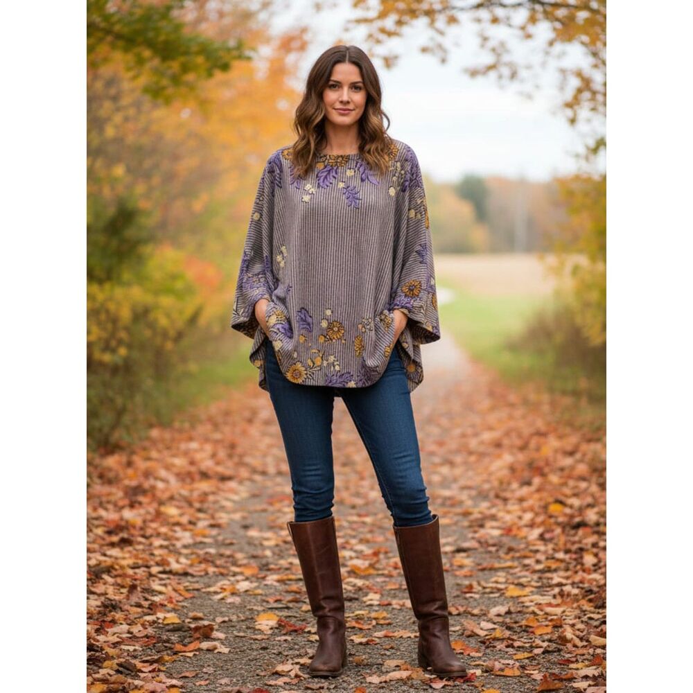 The Muses Lounge Purple Striped Poncho Top - Size S